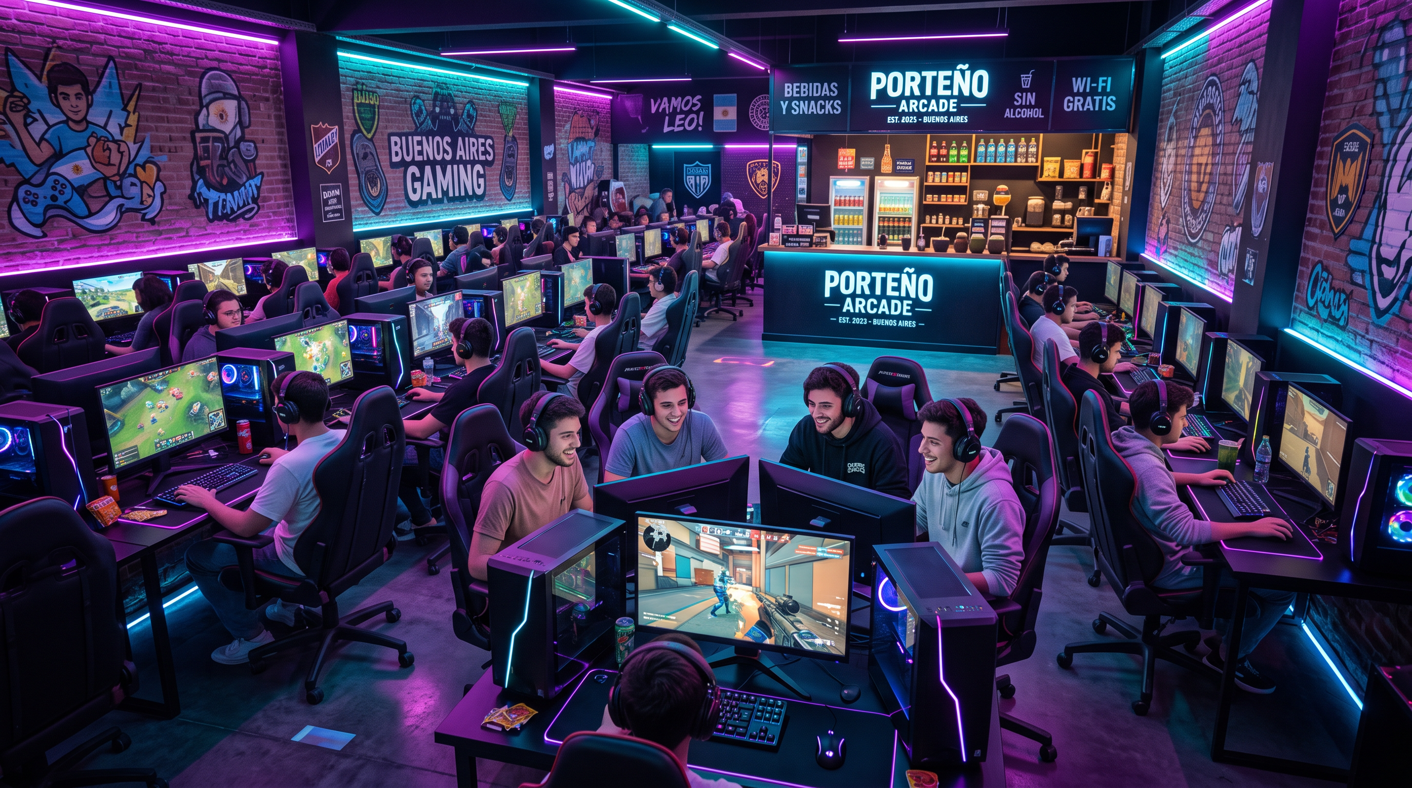 Interior principal de OyunZone con estaciones gaming iluminadas