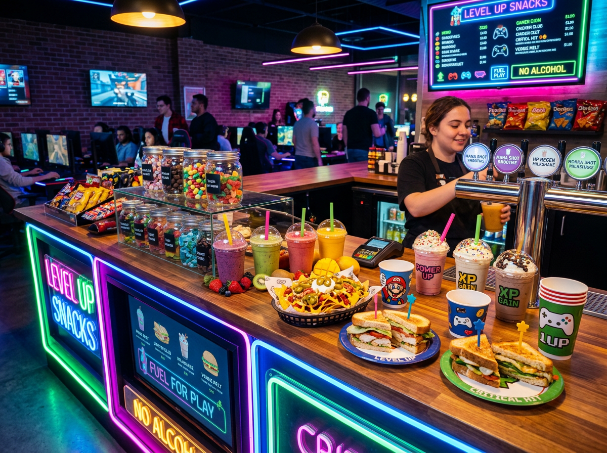 Barra de snacks con bebidas coloridas en OyunZone